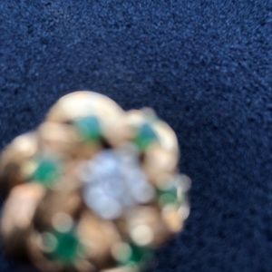 19 k Gold ring Big diamond and 6 Emeralds